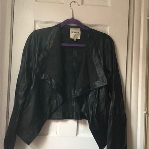 Open draped fake leather jacket